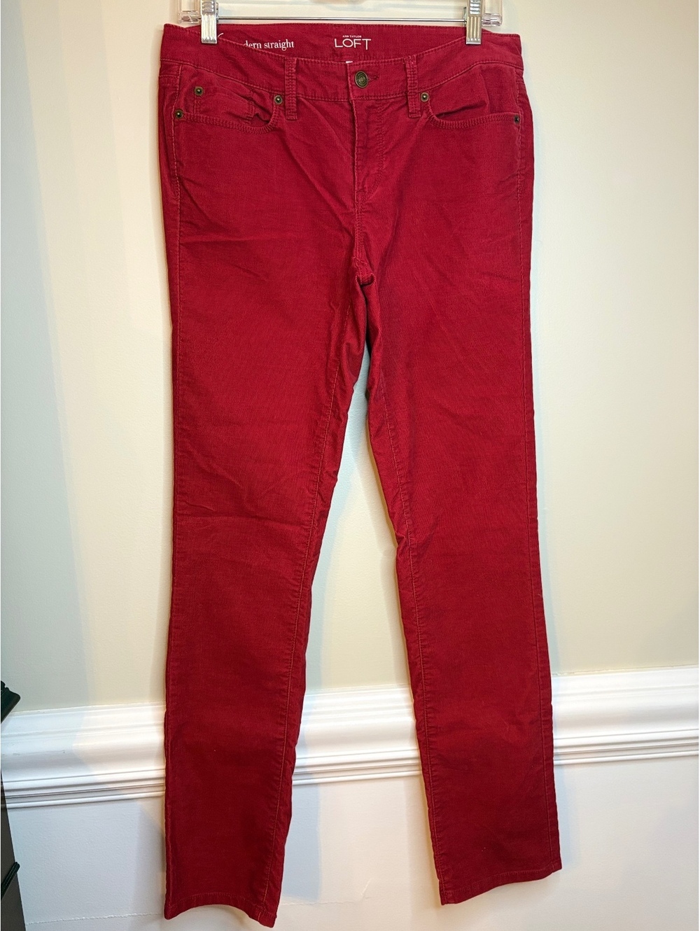LOFT dark red “Modern Straight” corduroy pants 6